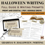 Halloween Writing Prompts Thumbnail with worksheets and pdf preview