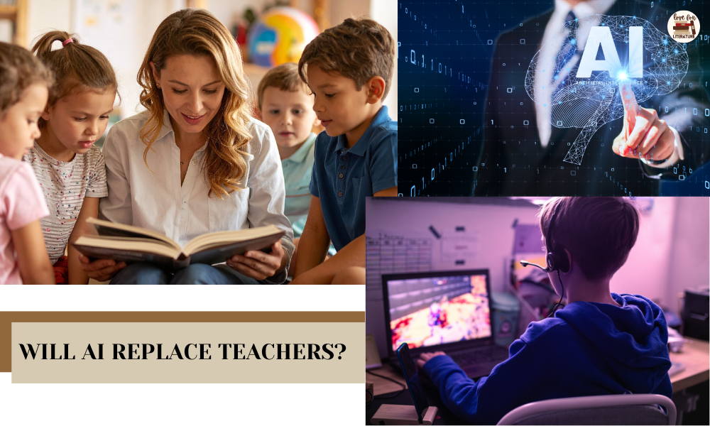 Visual metaphor comparing teachers’ human connection with AI technology.